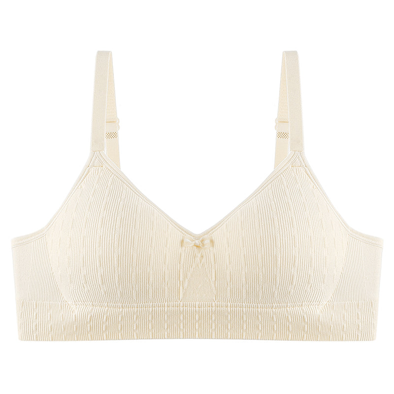 Soft and form-fitting supportive bra in pale yellow.