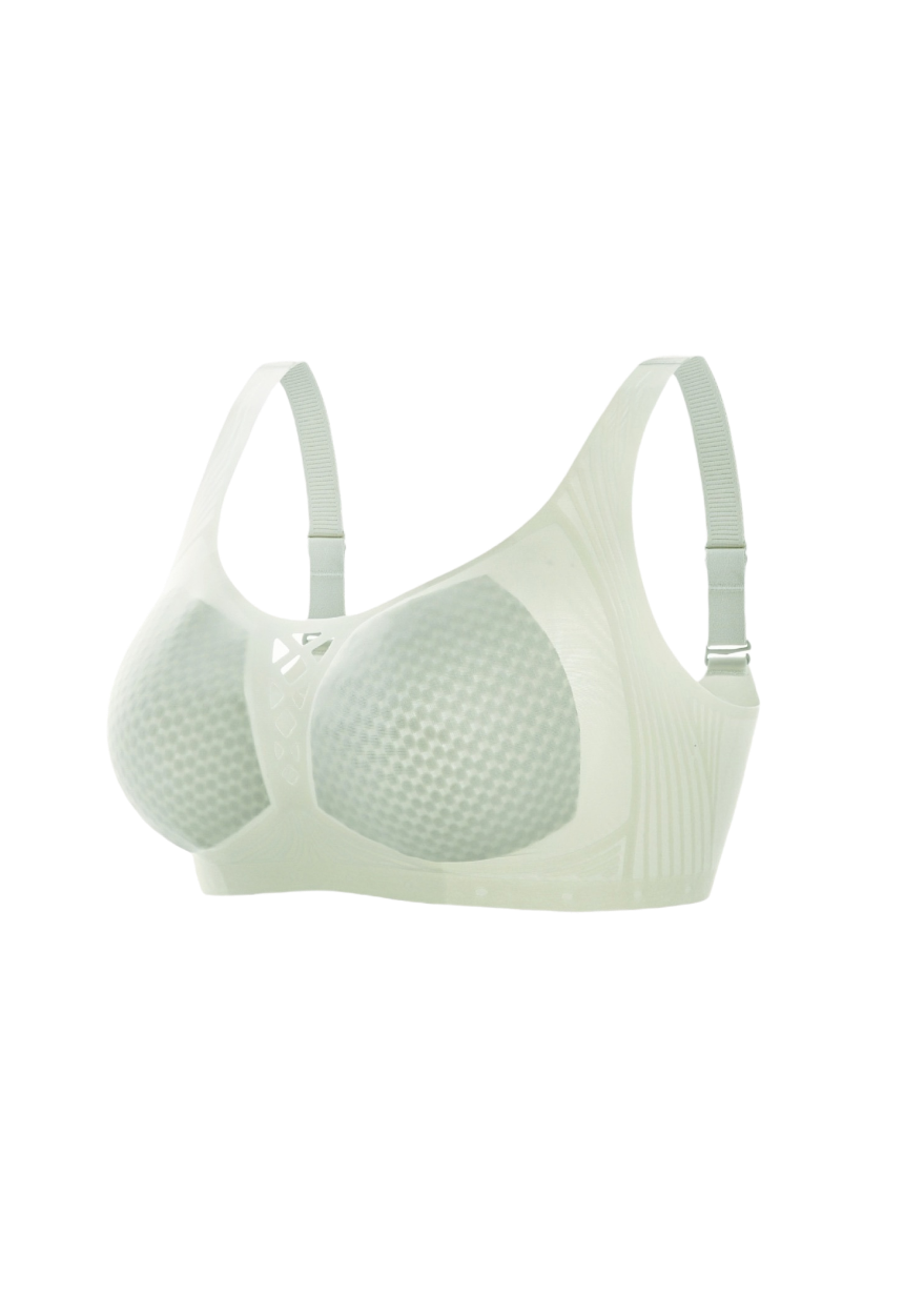 Summer ultra thin bra with breathable padding cup and adjustable straps in green color