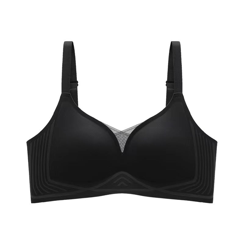 Black push-up bra for women with mesh core, strong side support and adjustable straps