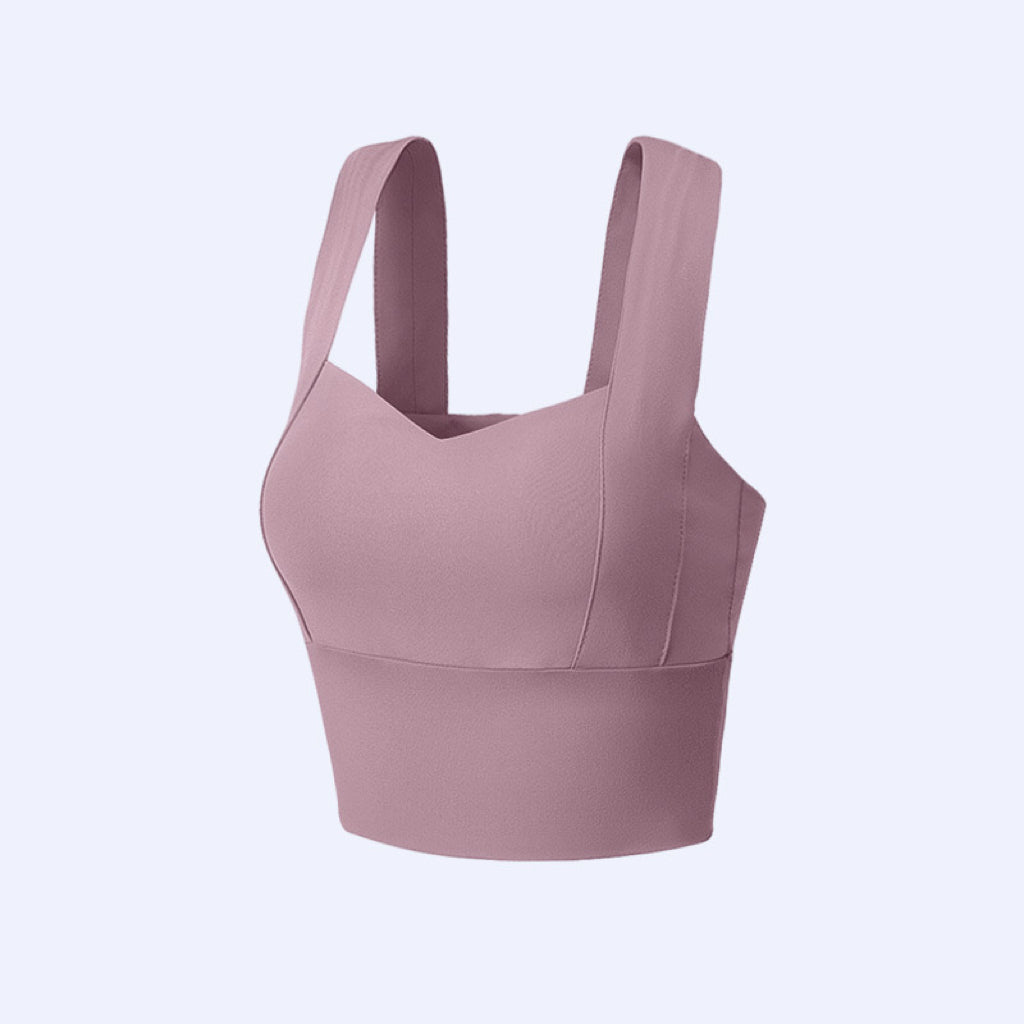 "Soft mauve plus-size sports bra, perfect for gym or casual wear"