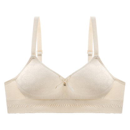 Skin-friendly beige seamless bra that's lightweight and flexible, not constricting