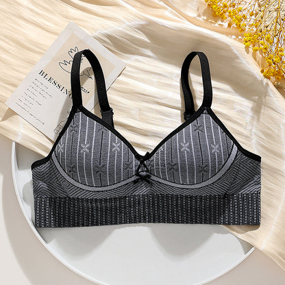 Dark grey honeycomb breathable bra, wire-free with lift and side bulge control for seamless support.