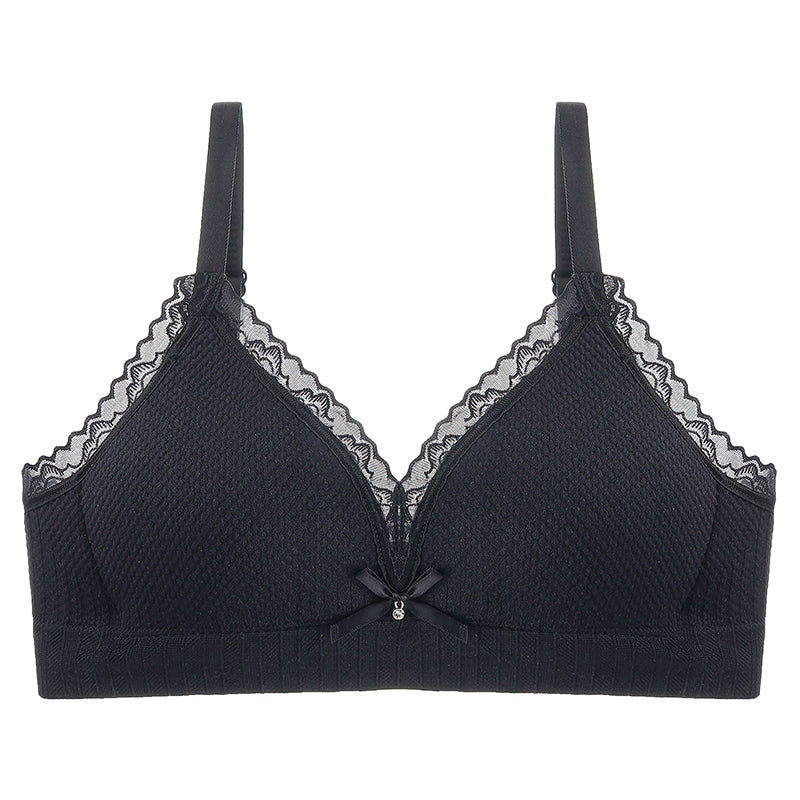 Black bra with a comfortable fit, skin-friendly fabric, and supportive design to prevent sagging