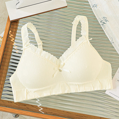 Cream-colored bra with lace trim offering a comfortable, close-fitting and supportive wear.