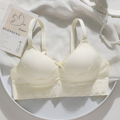 "Seamless knit jacquard comfortable white bra with contoured cup, breathable and skin-friendly for youthful lingerie"