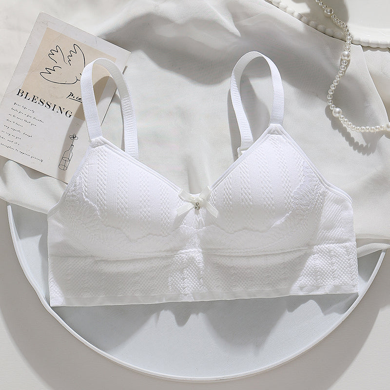 "Youthful mint jacquard bra with seamless knit, contoured breathable cups and a skin-friendly feel"