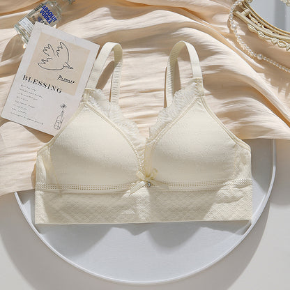 Seamless knit cream bra for youthful lingerie, lightweight comfort, and stylish design.