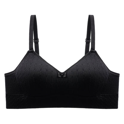 Comfortably snug, high-stretch, skin-fit bra in black.