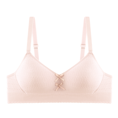 Comfortable skin-friendly pink bra with a soft fabric and breathable seamless lining for young girls