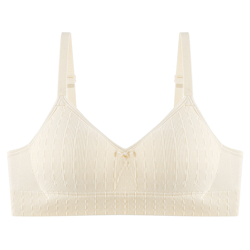 Soft and form-fitting supportive bra in pale yellow.