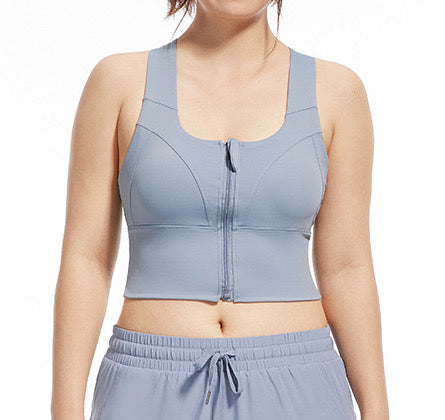 front view of a model in blue cross back yoga sport bra from ucharm sotre