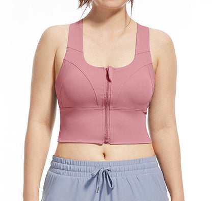 front view of a model in pink yoga sport bra from ucharm sotre