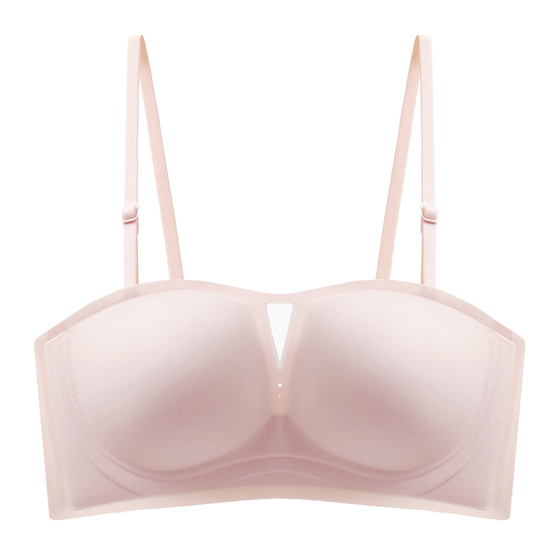 Pink wireless bandeau bra with soft and strong side support by ucharm bra