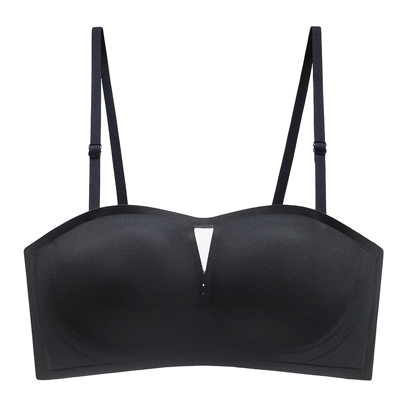 Black fixed cup bandeau bra with spaghetti straps by ucharm bras