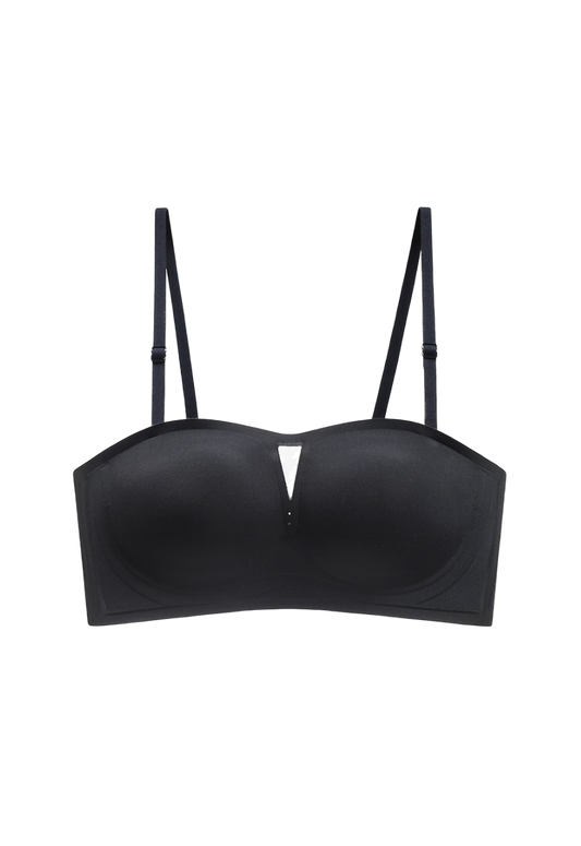 Black wireless seamless bandeau bra with adjustable spaghetti straps by ucharm bras