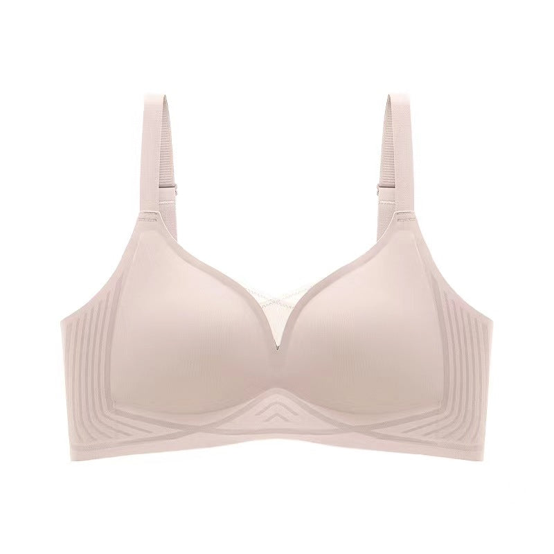 Wireless push up bra with mesh core and strong side support in nude pink color made by ucharm bras