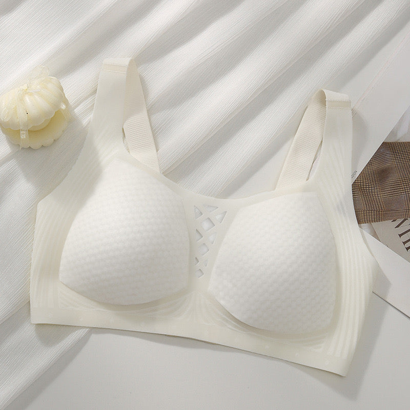 White lightweight and comfortable everyday wear bra with moisture-wicking technology, made by UCharm Bras.