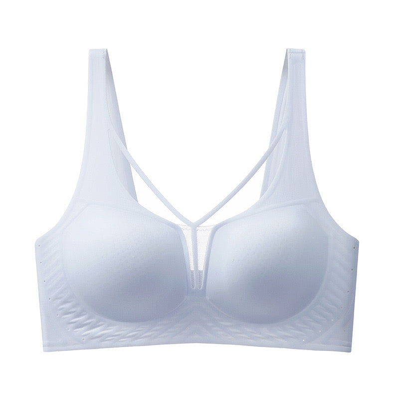 Innovative cut-out design Breathable Bra in blue, for cool dry wear, made by UCharm Bras.