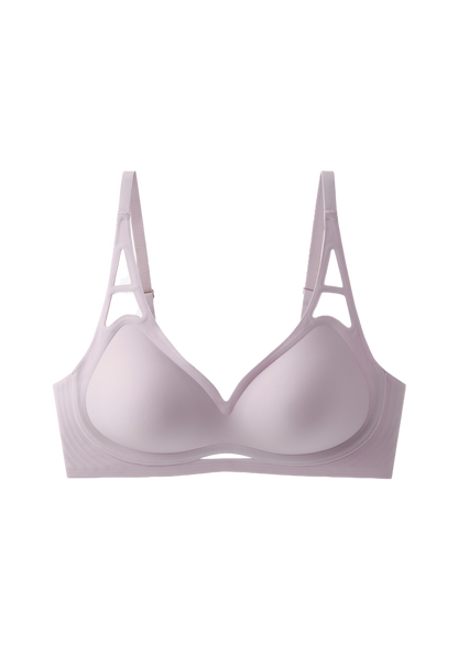 Seamless, soft-support bra with jelly-like padding and adjustable straps in a subtle purple hue made by ucharm bars