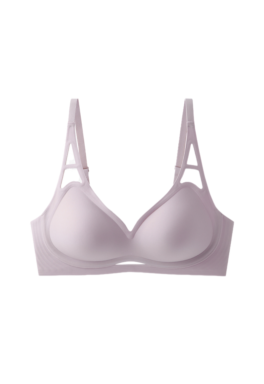 Seamless, soft-support bra with jelly-like padding and adjustable straps in a subtle purple hue made by ucharm bars