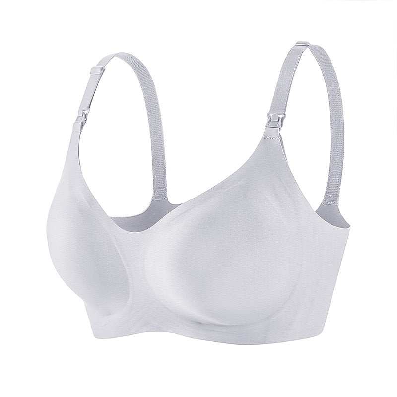 White nursing bra with high-elasticity straps for 24-hour comfort and no mark experience.