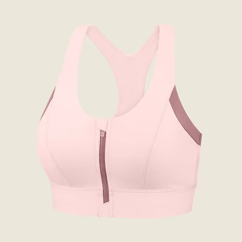 Pink strong support sport bra with racerback design made by ucharm bras