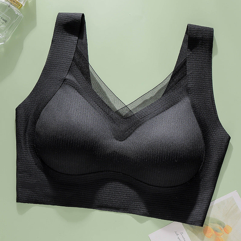 Black wireless bra with removable pads and high side support made by ucharm bras