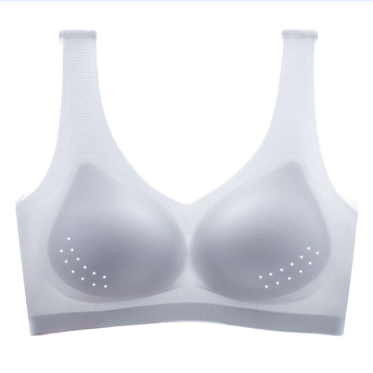 Lightweight and cool, seamless blue wireless bra with ultra-breathable mesh fabric