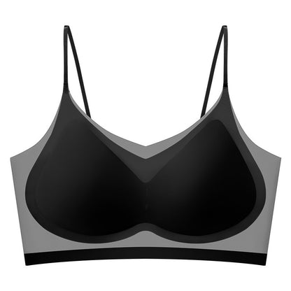 Front view of a white ultra-thin wireless bra highlighting the thin fabric and snug fit in black by ucharm bras