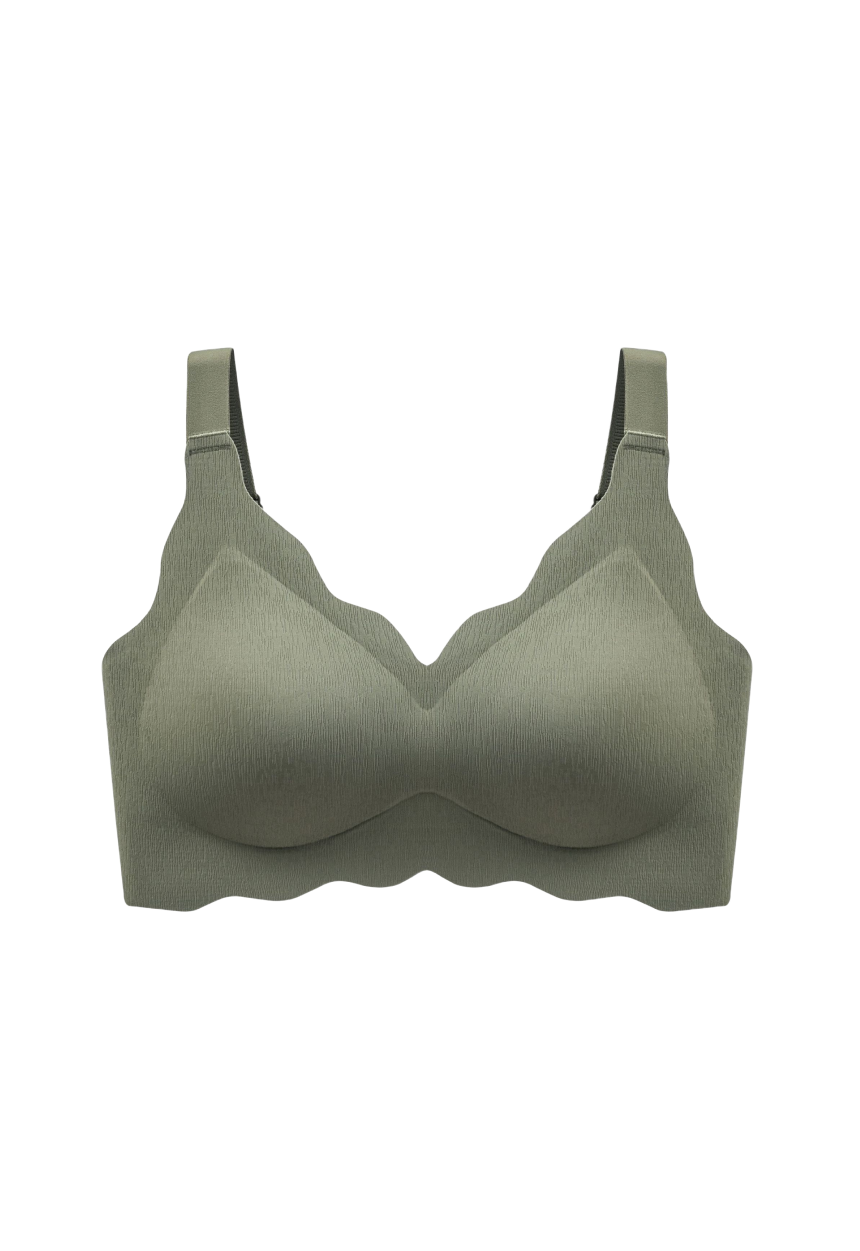 Pale Green seamless wireless bra with sculpted cups and heightened side support panels for a sleek look