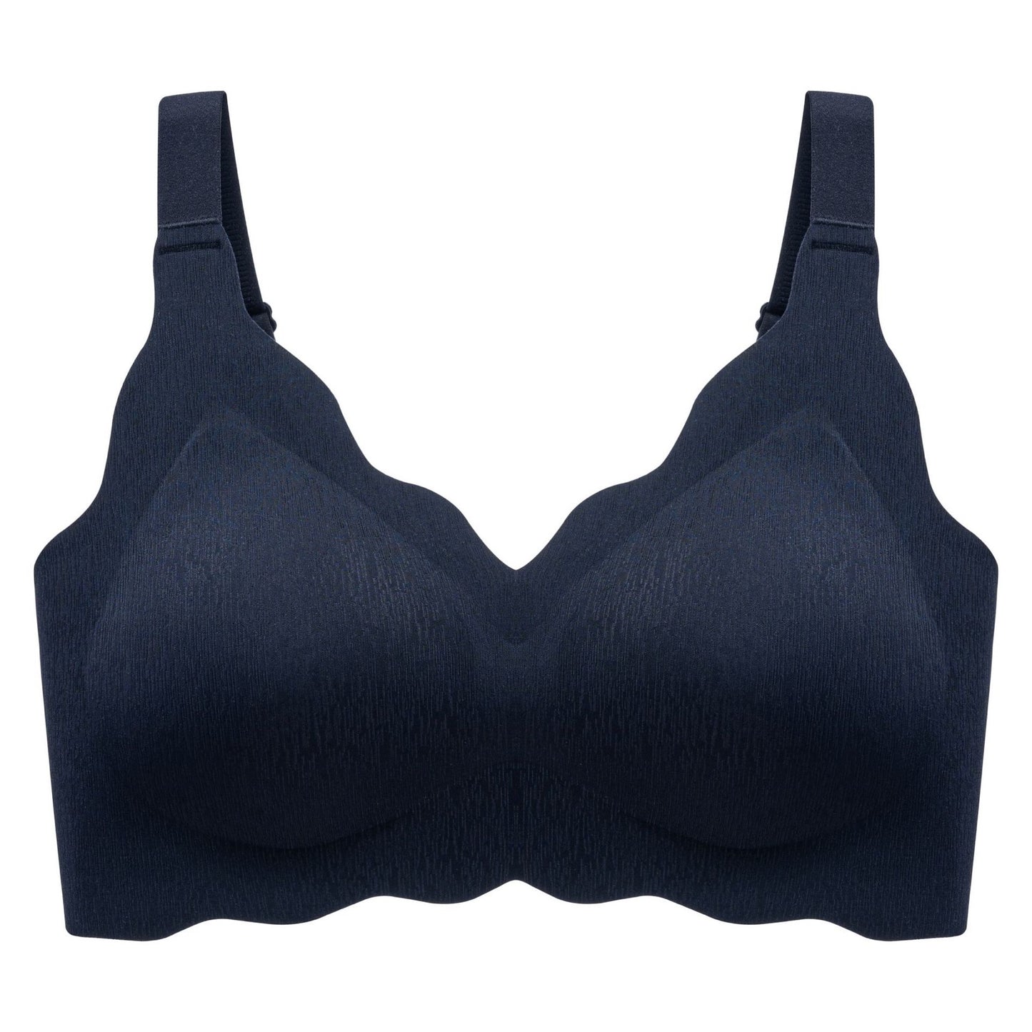 Dark-navy wireless bra designed for full coverage with seamless, supportive cups and side spillage control by ucharm bras