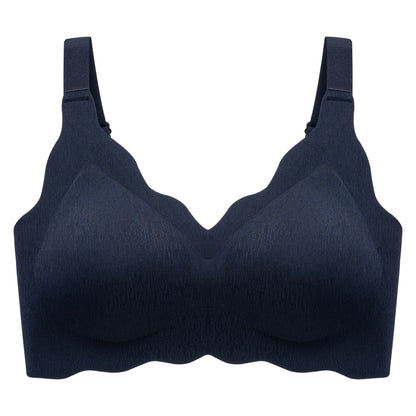 Dark-navy wireless bra designed for full coverage with seamless, supportive cups and side spillage control by ucharm bras