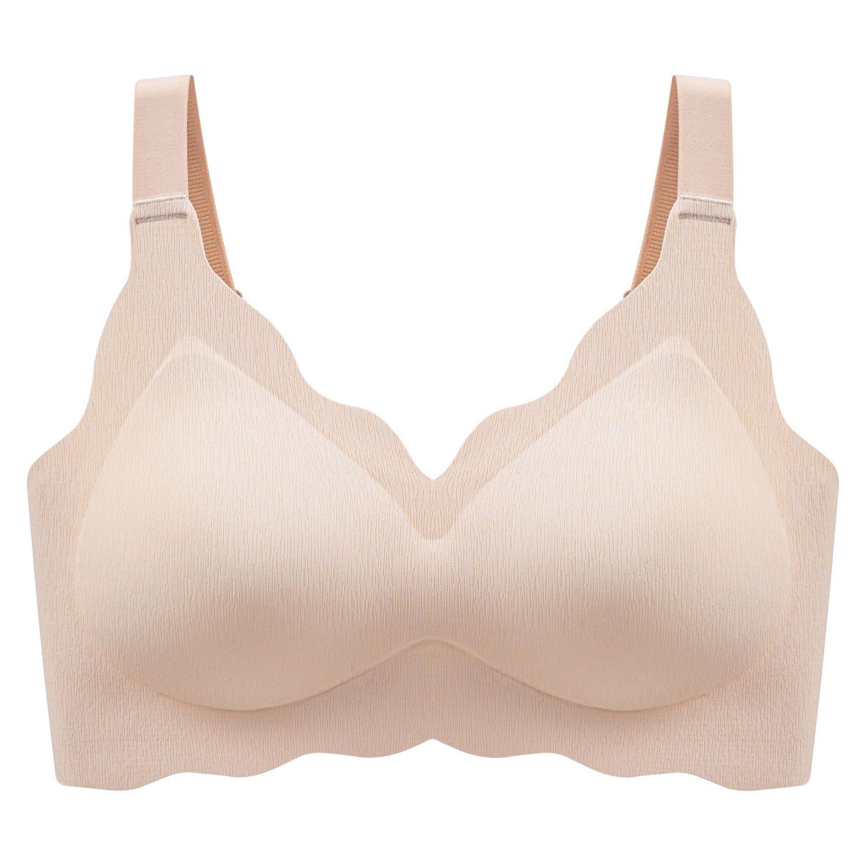 Wireless bust Minimizer in nude pink with sculpted cups and heightened side support panels by ucharm bras