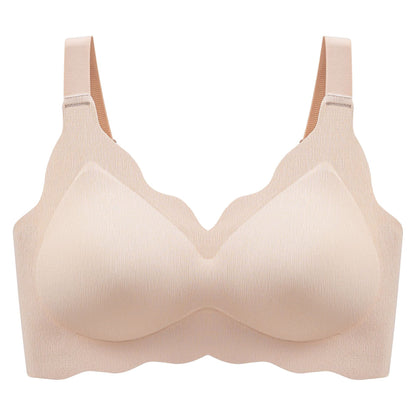 Wireless bust Minimizer in nude pink with sculpted cups and heightened side support panels by ucharm bras