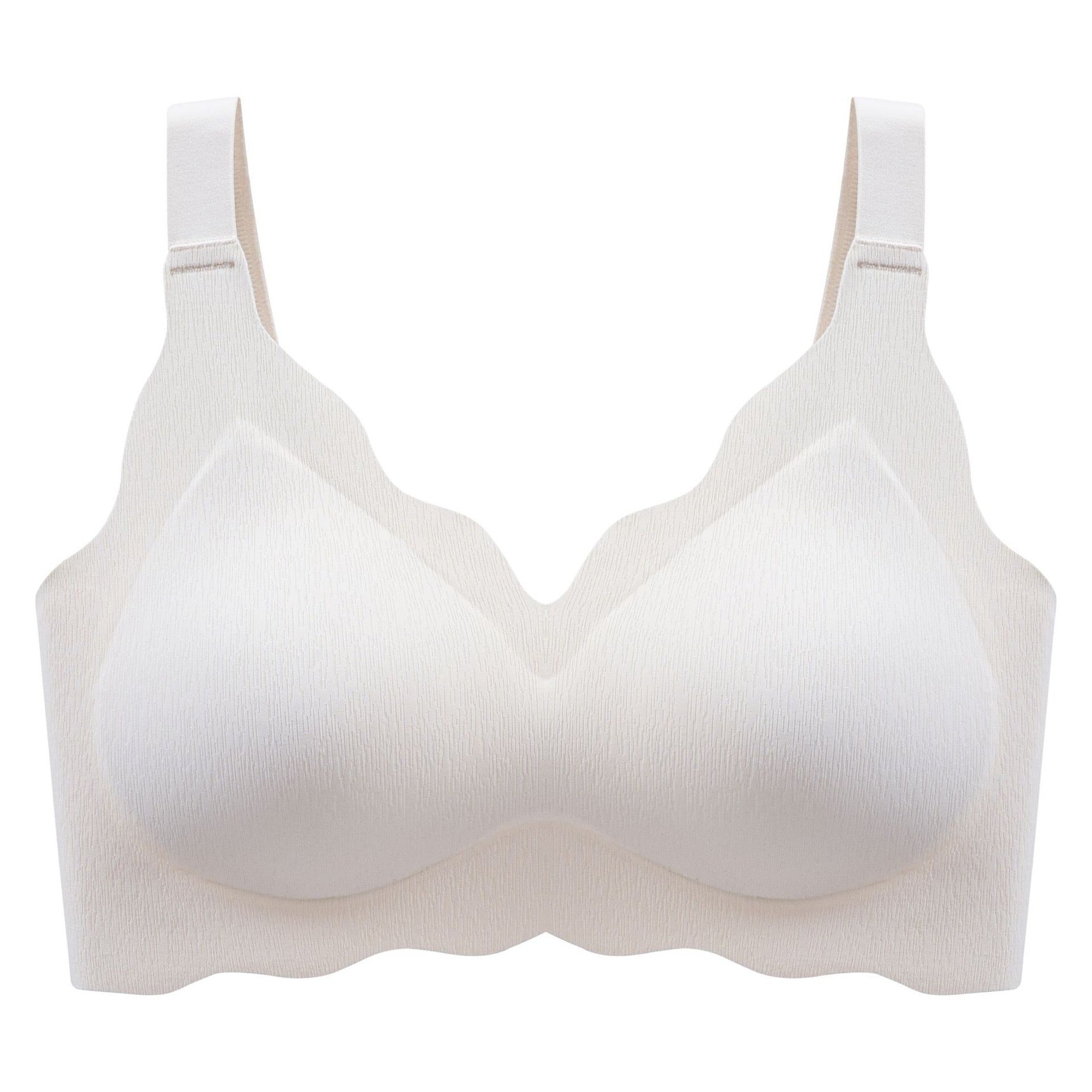 Close-up of the pale yellow wireless bra with sculpted cups and heightened side support panels by ucharm bras