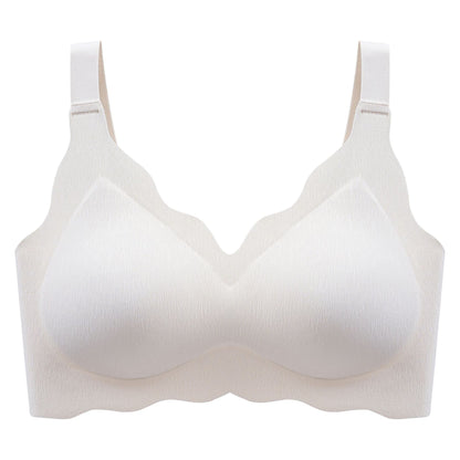 Close-up of the pale yellow wireless bra with sculpted cups and heightened side support panels by ucharm bras