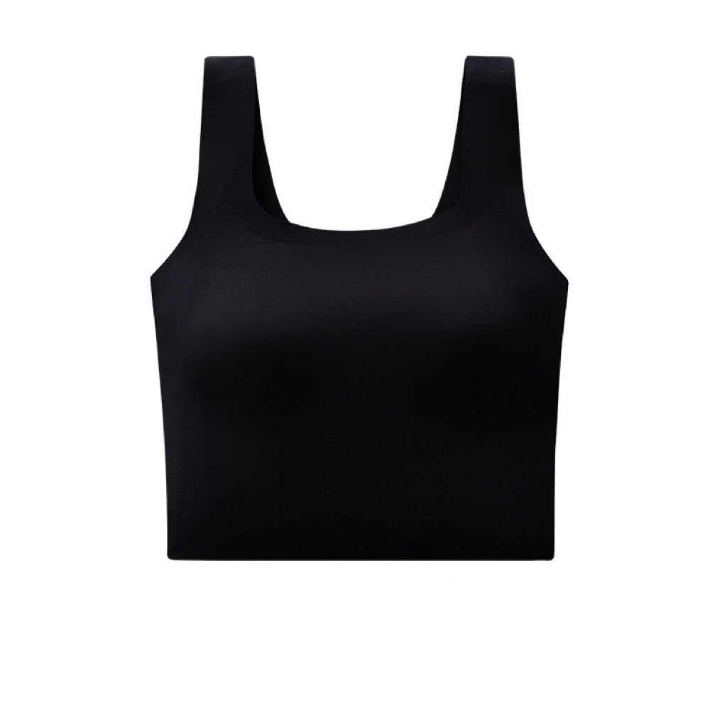 Black seamless tank top for girls with built-in cups and no-show design