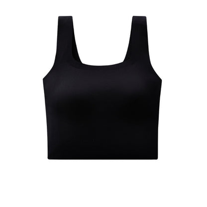 Black seamless tank top for girls with built-in cups and no-show design