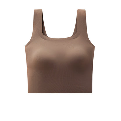 Brown seamless girls tank top with built-in support