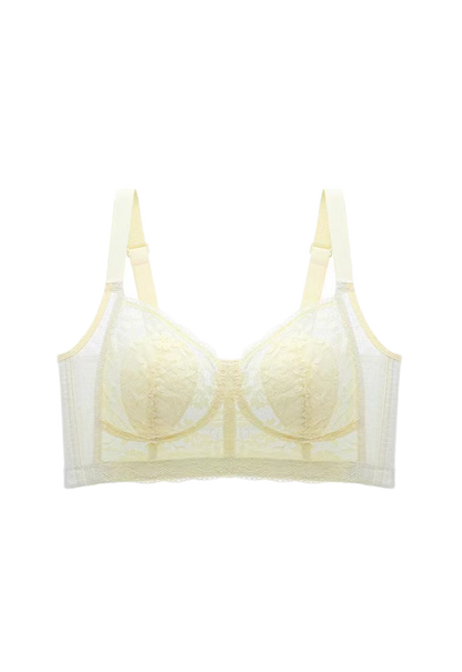 Yellow lace wireless bra with breathable rabbit ear padding from ucharm bras