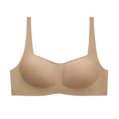 Brown wireless bra with 1/2 cup coverage and one-piece supportive construction, crafted with high-elasticity fibers and square-neck feature from ucharm bras