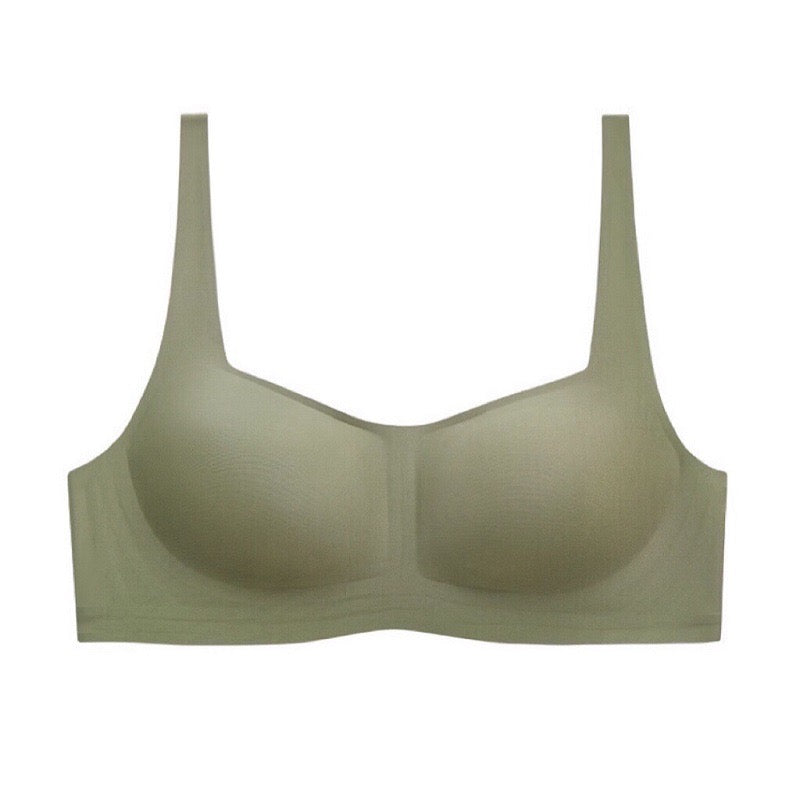 Sage green seamless wireless bra with half-cup design and supportive fit, featuring semi-fluid soft touch fabric from ucharm bras