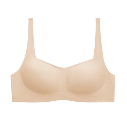 Neutral beige wireless bra with 1/2 cup coverage and one-piece supportive construction, crafted with high-elasticity fibers for a gentle feel from ucharm bras