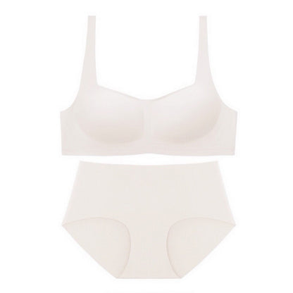 White undergarment set with a square-neck wireless bra and a mid-waist seamless underwear from ucharm bras