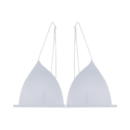 gray front opening triangle bras with spagattie straps