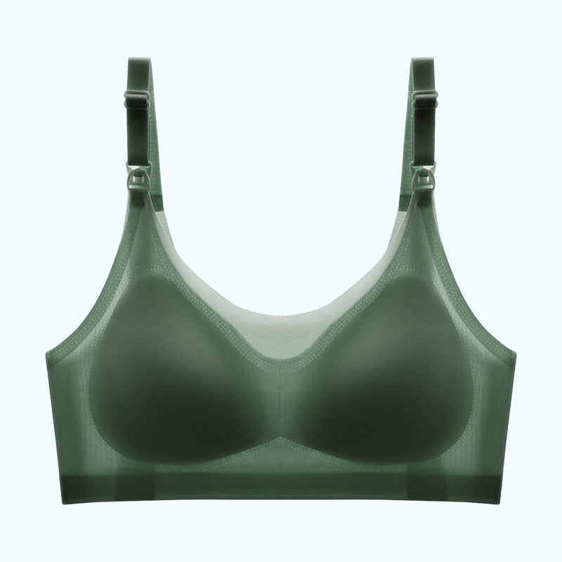 Olive Green Nursing Bra with Easy-Access Clips for nursing 