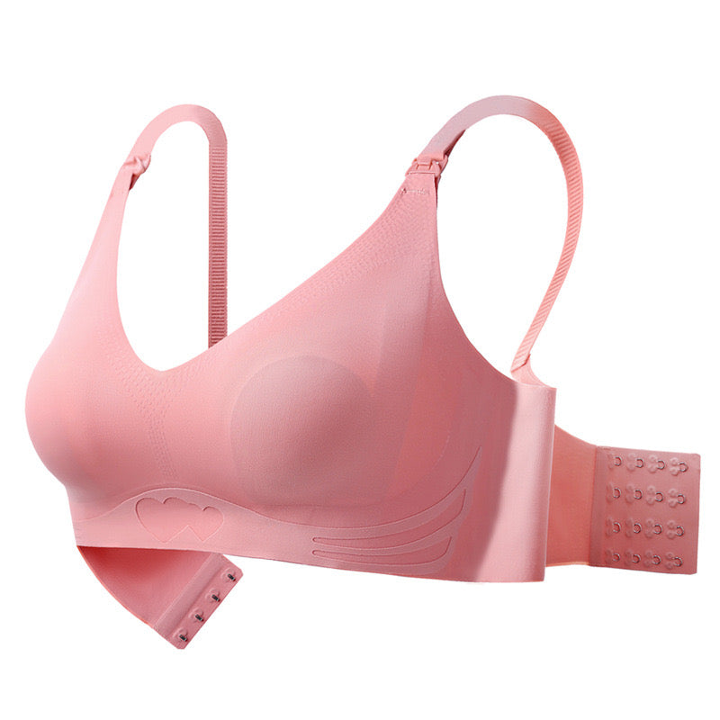 Soft pink ultra-thin nursing bra with fixed cups and easy clip opening