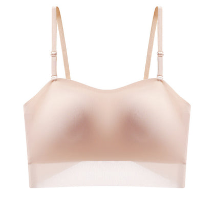 Nude no-slip bandeau bra with clear underband and removable straps