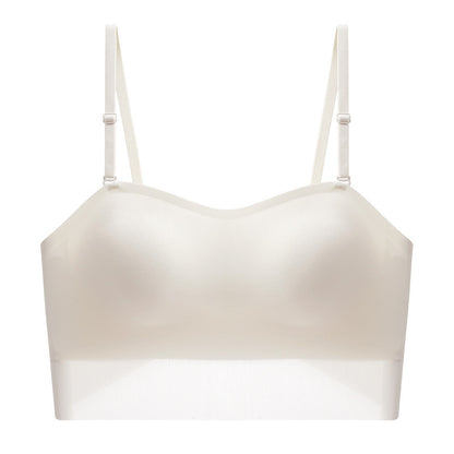 White camisole-style bandeau bra with adjustable straps and transparent hem