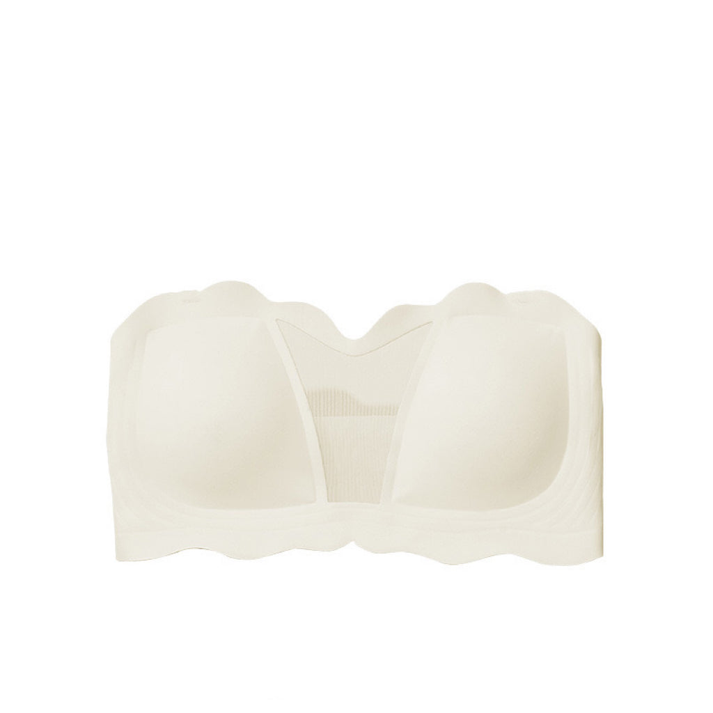 "Ivory Plus-Size Strapless Bandeau Bra with Mesh Center Panel"